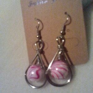 Women's Handmade Pink Swirly Earrings on a Hoop